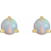 14K Yellow Cabochon Natural White Opal Stud Earrings