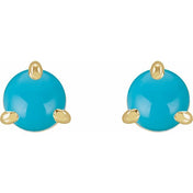 14K Yellow Cabochon Natural Turquoise Stud Earrings