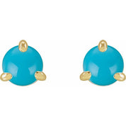 14K Yellow Cabochon Natural Turquoise Stud Earrings