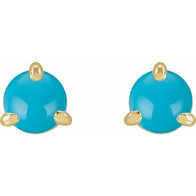 14K Yellow Cabochon Natural Turquoise Stud Earrings