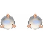 14K Rose Cabochon Natural Rainbow Moonstone Stud Earrings