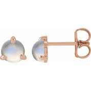 14K Rose Cabochon Natural Rainbow Moonstone Stud Earrings