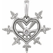 Sterling Silver .03 CT Natural Diamond Heart & Daggers Pendant