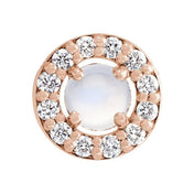 14K Rose Cabochon Natural Rainbow Moonstone & .06 CTW Natural Diamond Halo-Style Pendant