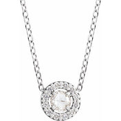 Sterling Silver 1/8 CTW Rose-Cut Natural Diamond Halo-Style 16-18" Necklace