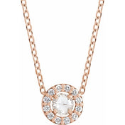 14K Rose 1/8 CTW Rose-Cut Natural Diamond Halo-Style 16-18" Necklace