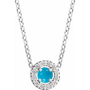 Platinum Cabochon Natural Turquoise & .05 CTW Natural Diamond Halo-Style 16-18" Necklace