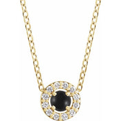 14K Yellow Cabochon Natural Black Onyx & .06 CTW Natural Diamond Halo-Style 16-18" Necklace