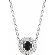 Sterling Silver Cabochon Natural Black Onyx & .06 CTW Natural Diamond Halo-Style 16-18" Necklace