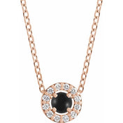 14K Rose Cabochon Natural Black Onyx & .05 CTW Natural Diamond Halo-Style 16-18" Necklace