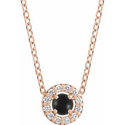 14K Rose Cabochon Natural Black Onyx & .05 CTW Natural Diamond Halo-Style 16-18" Necklace