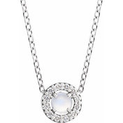 Sterling Silver Cabochon Natural Rainbow Moonstone & .06 CTW Natural Diamond Halo-Style 16-18" Necklace