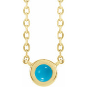 14K Yellow Cabochon Natural Turquois Bezel-Set 18" Necklace
