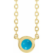 14K Yellow Cabochon Natural Turquois Bezel-Set 18" Necklace