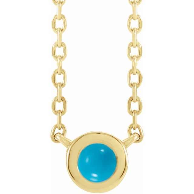 14K Yellow Cabochon Natural Turquois Bezel-Set 18" Necklace