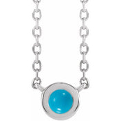 Sterling Silver Cabochon Natural Turquois Bezel-Set 18" Necklace