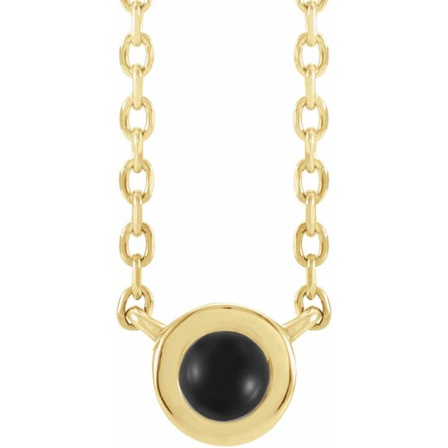 14K Yellow Cabochon Natural Black Onyx Bezel-Set 18" Necklace
