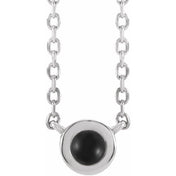 14K White Cabochon Natural Black Onyx Bezel-Set 18" Necklace