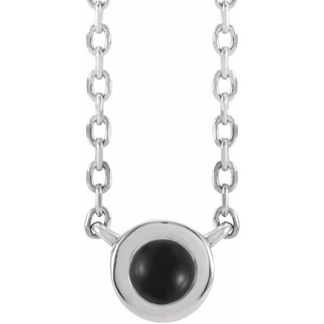 Sterling Silver Cabochon Natural Black Onyx Bezel-Set 18" Necklace