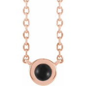 14K Rose Cabochon Natural Black Onyx Bezel-Set 18" Necklace