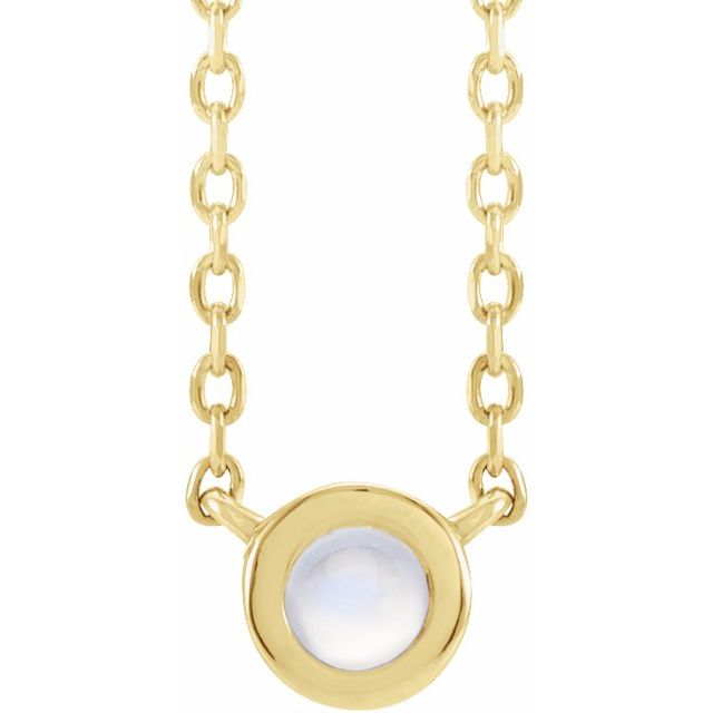 14K Yellow Cabochon Natural Rainbow Moonstone Bezel-Set 18" Necklace