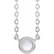 Sterling Silver Cabochon Natural Rainbow Moonstone Bezel-Set 18" Necklace