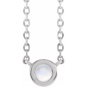 Sterling Silver Cabochon Natural Rainbow Moonstone Bezel-Set 18" Necklace