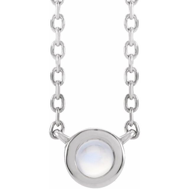 Sterling Silver Cabochon Natural Rainbow Moonstone Bezel-Set 18" Necklace