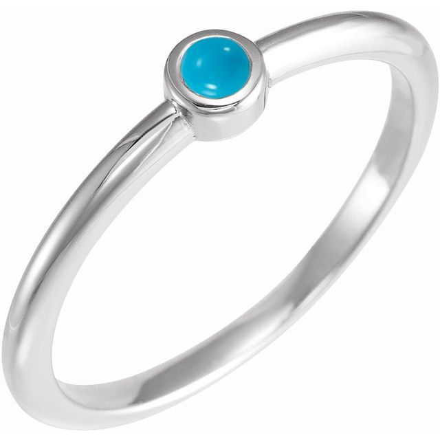 14K White Cabochon Natural Turquoise Stackable Ring