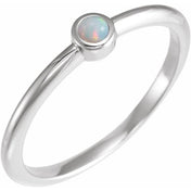 Platinum Cabochon Natural White Opal Stackable Ring