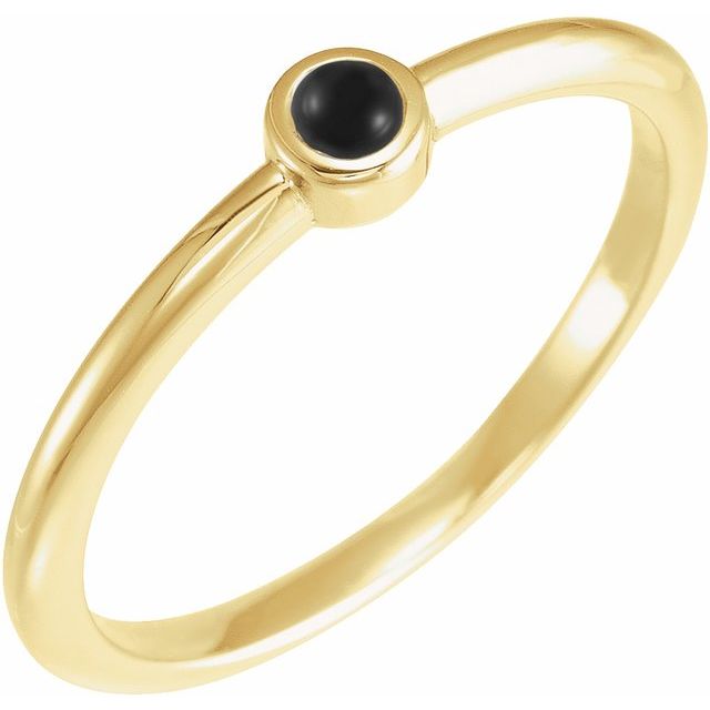 14K Yellow Cabochon Natural Black Onyx Stackable Ring