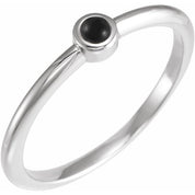 14K White Cabochon Natural Black Onyx Stackable Ring