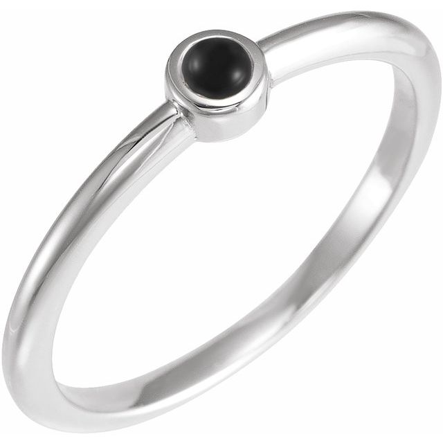 14K White Cabochon Natural Black Onyx Stackable Ring