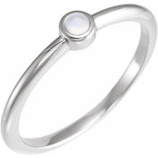 Sterling Silver Cabochon Natural Rainbow Moonstone Stackable Ring