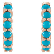 14K Rose Natural Turquoise 12.2 mm Huggie Hoop Earrings
