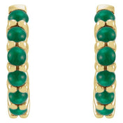 14K Yellow Natural Emerald Cabochon 12.2 mm Huggie Hoop Earrings