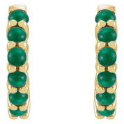 14K Yellow Natural Emerald Cabochon 12.2 mm Huggie Hoop Earrings