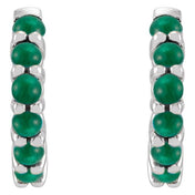 Sterling Silver Natural Emerald Cabochon 12.2 mm Huggie Hoop Earrings