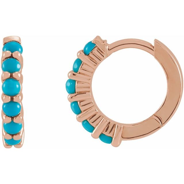 14K Rose Natural Turquoise 12.2 mm Huggie Hoop Earring