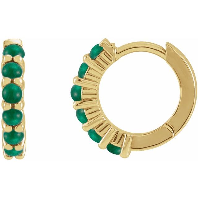 14K Yellow Natural Emerald 12.2 mm Huggie Hoop Earring
