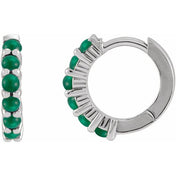 Sterling Silver Natural Emerald Cabochon 12.2 mm Huggie Hoop Earrings