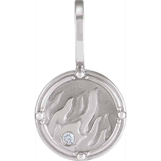 Platinum .015 CT Natural Diamond Fire Element Charm/Pendant
