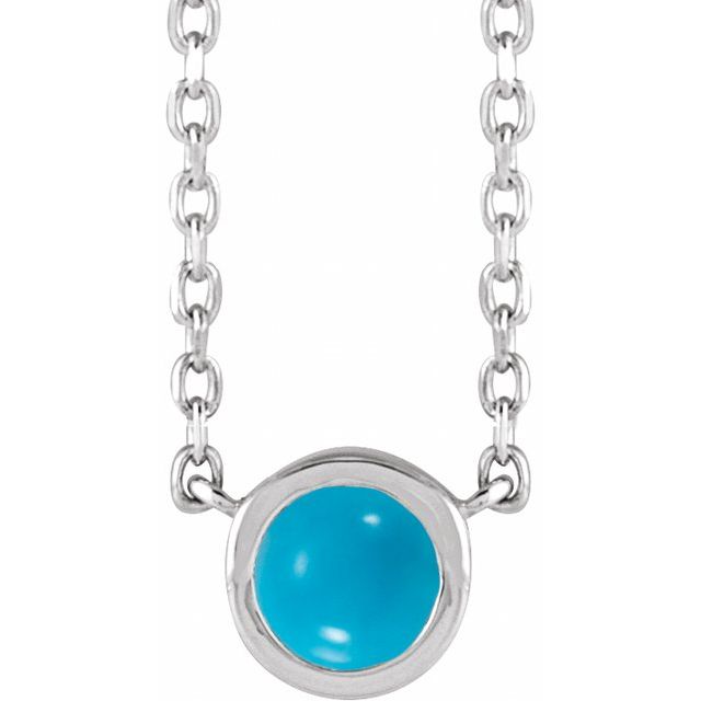 Sterling Silver Cabochon Natural Turquois Bezel-Set 18" Necklace