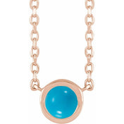 14K Rose Cabochon Natural Turquois Bezel-Set 18" Necklace