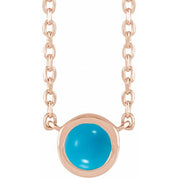 14K Rose Cabochon Natural Turquois Bezel-Set 18" Necklace