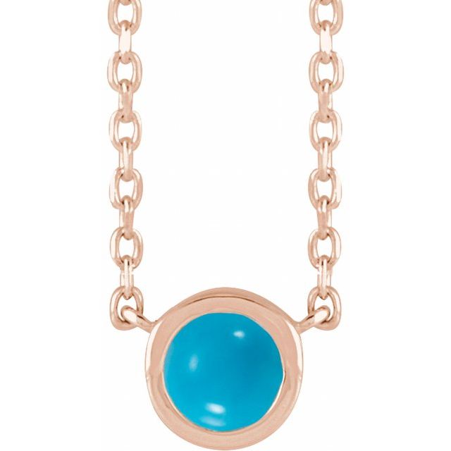 14K Rose Cabochon Natural Turquois Bezel-Set 18" Necklace