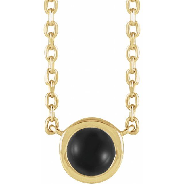14K Yellow Cabochon Natural Black Onyx Bezel-Set 18" Necklace