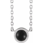 Sterling Silver Cabochon Natural Black Onyx Bezel-Set 18" Necklace