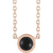14K Rose Cabochon Natural Black Onyx Bezel-Set 18" Necklace