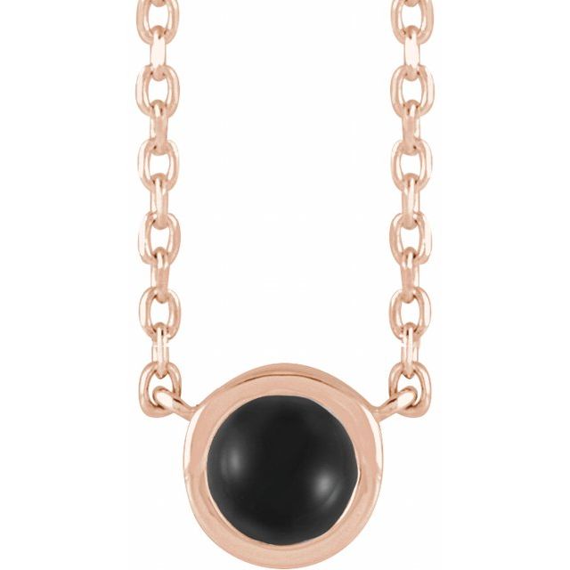 14K Rose Cabochon Natural Black Onyx Bezel-Set 18" Necklace